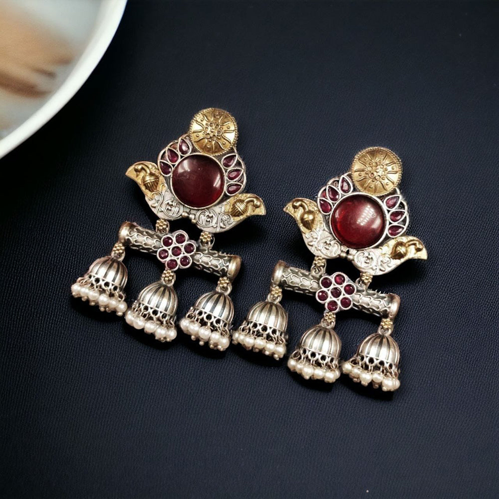 Maharani Jewels Ethnic 2-Tone Colorful Pota Stones Jhumki Earrings