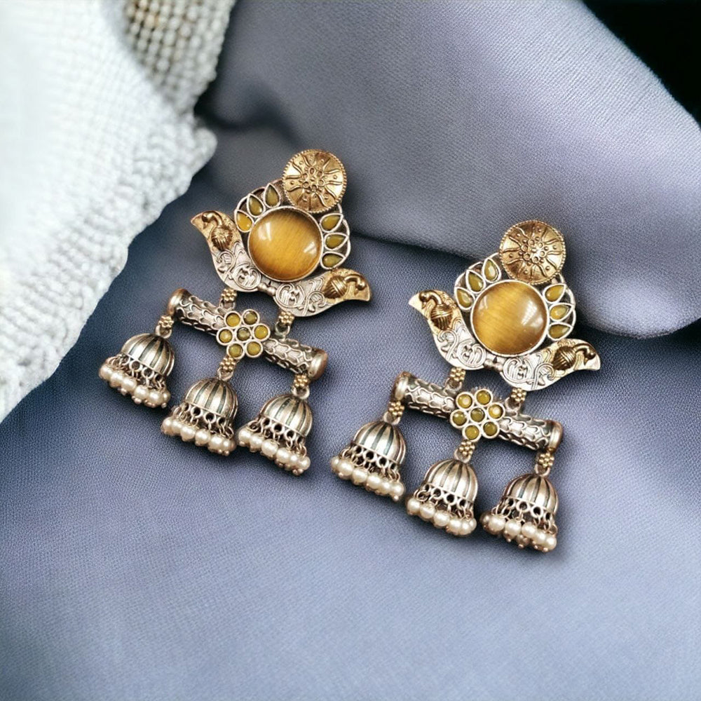 Maharani Jewels Ethnic 2-Tone Colorful Pota Stones Jhumki Earrings