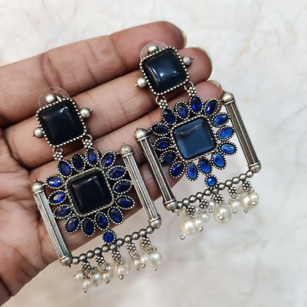 Maharani Jewels Inspired Oxidised Plated Pota & Pearl Detailing Dangler Earrings