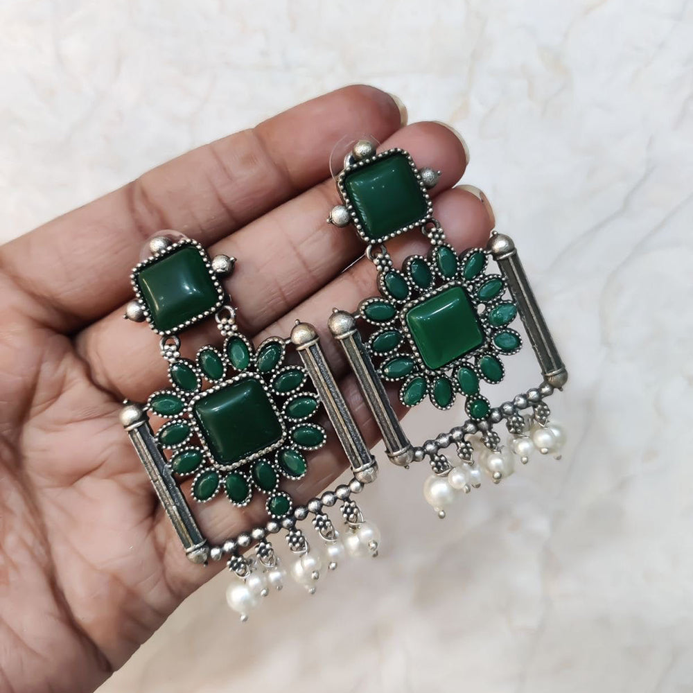 Maharani Jewels Inspired Oxidised Plated Pota & Pearl Detailing Dangler Earrings