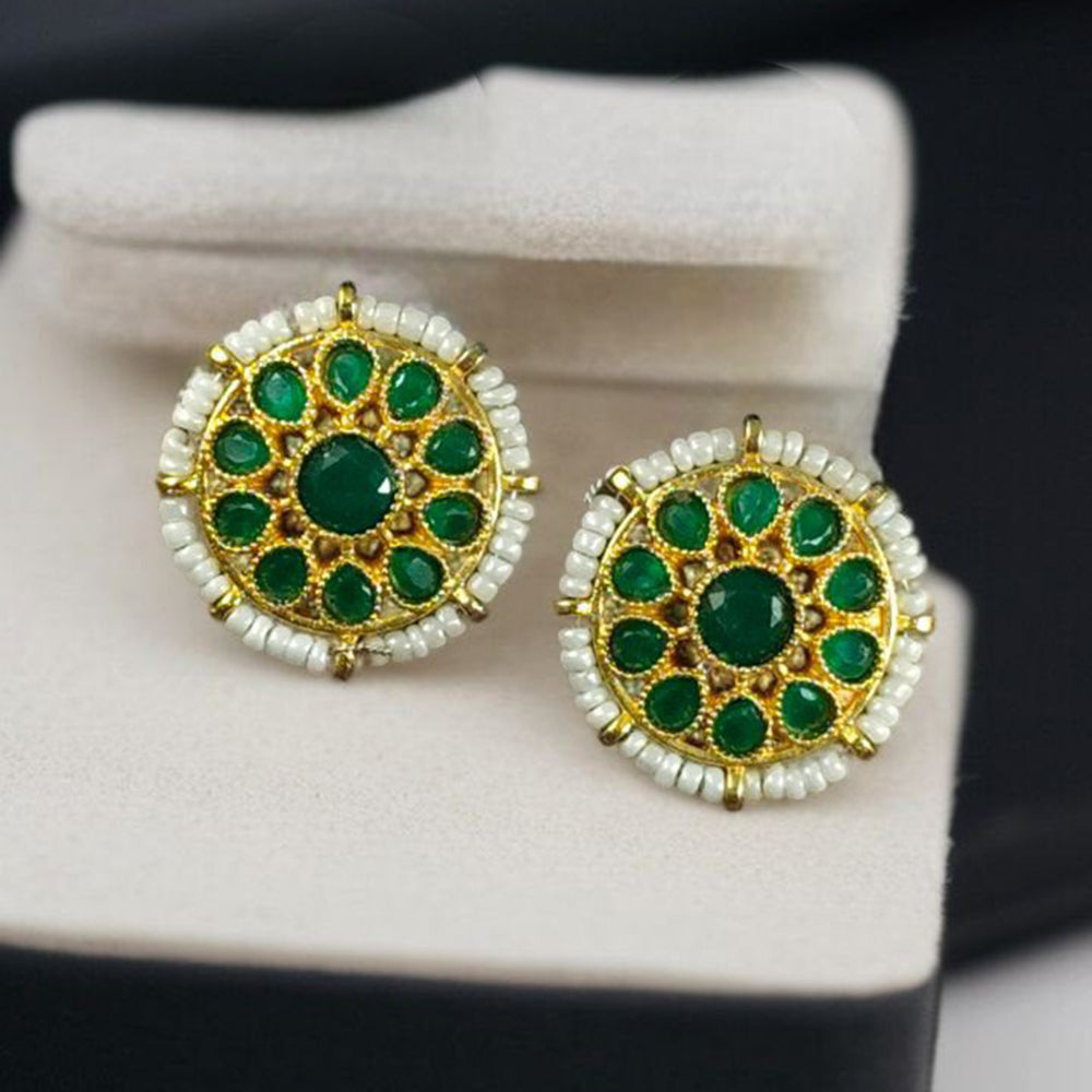 Maharani Jewels Gold Plated Pota Stone And Pearl Studs Earrings