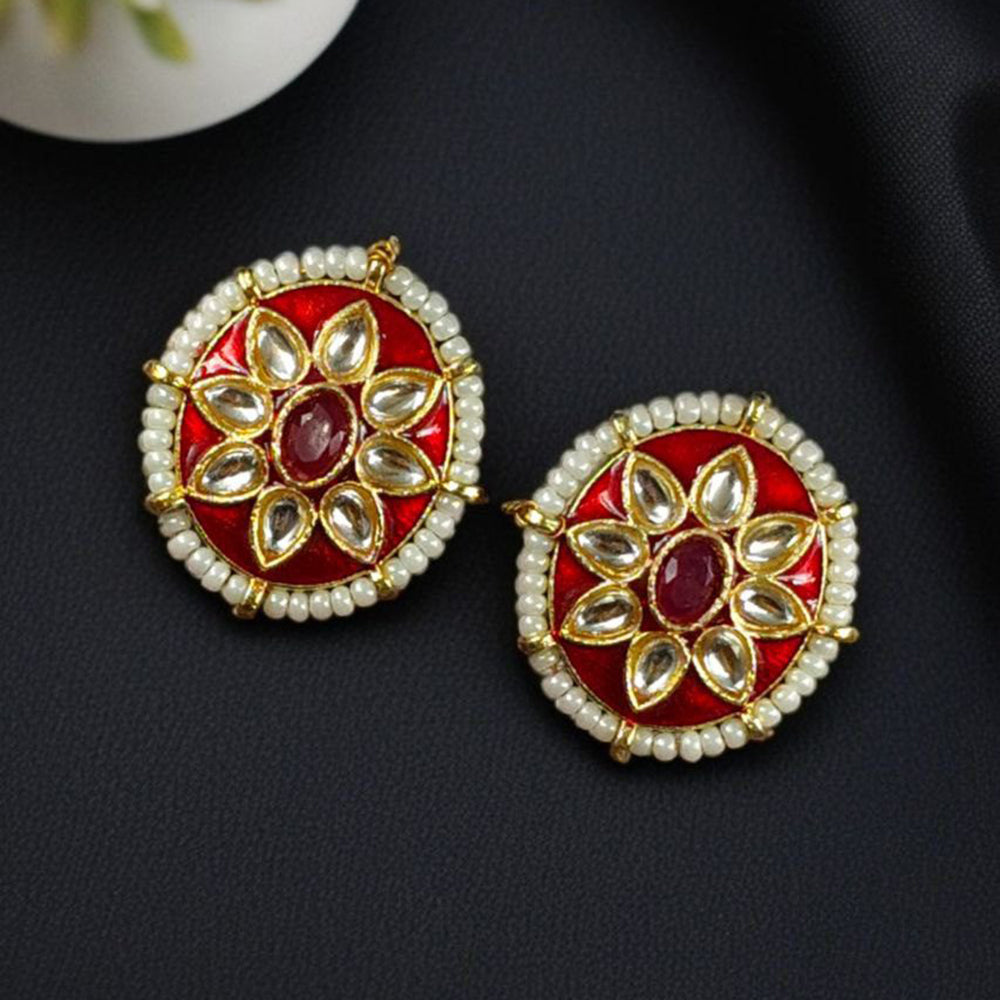 Maharani Jewels Gold Plated Kundan Stone And Meenakari Pearl Studs Earrings