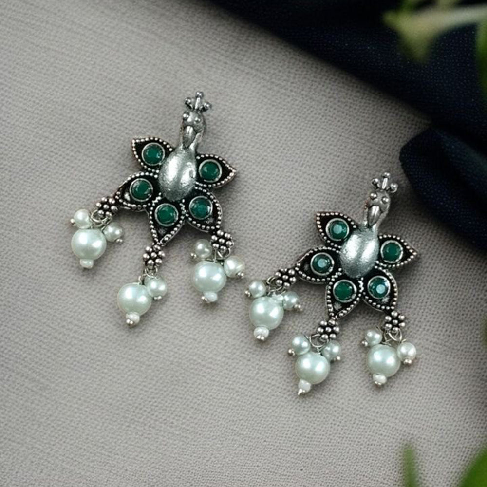 Maharani Jewels Oxidised Plated Pota Stone And Pearl Dangler Earrings