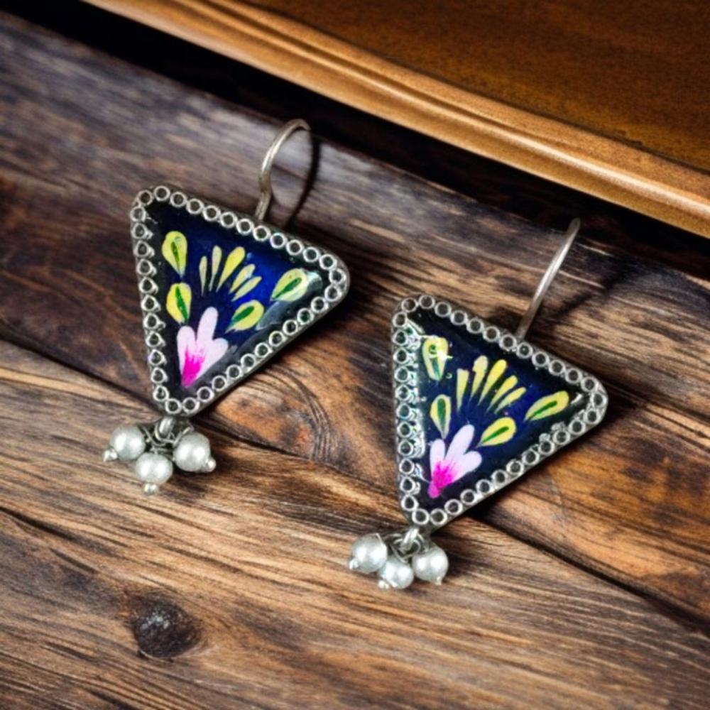 Maharani Oxidised Plated Pota Stone Dangler Earrings