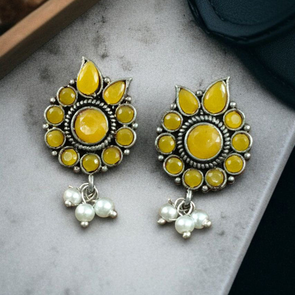 Maharani Oxidised Plated Pota Stone And Pearls Dangler Earrings