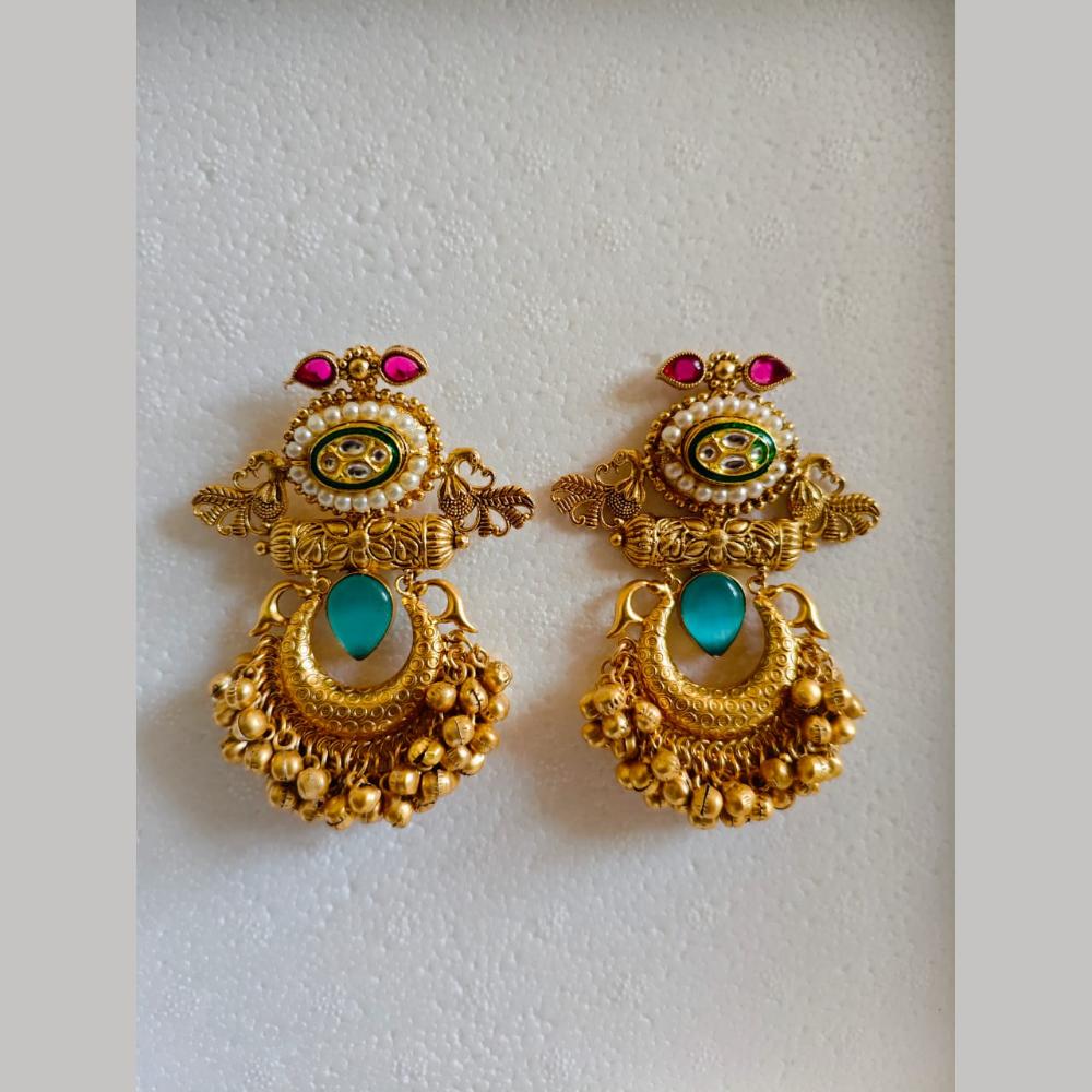 Maharani Jewels Gold Plated Kundan And Pearl Dangler Earrings