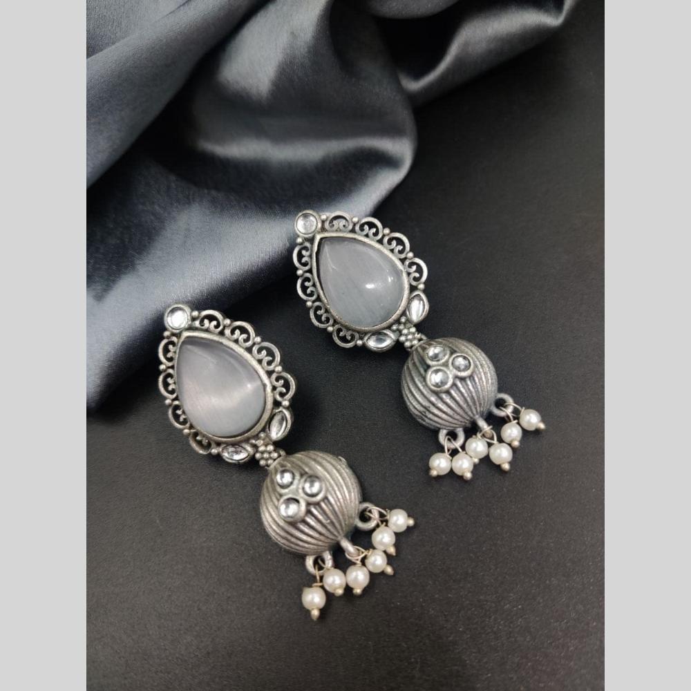 Maharani Jewels Rhodium Plated Pearl Jhumki Earrings