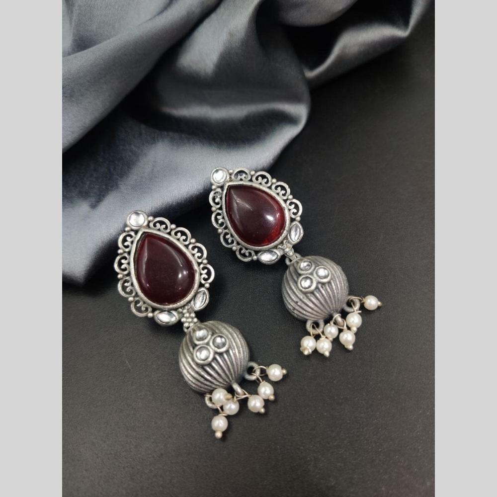 Maharani Jewels Rhodium Plated Pearl Jhumki Earrings