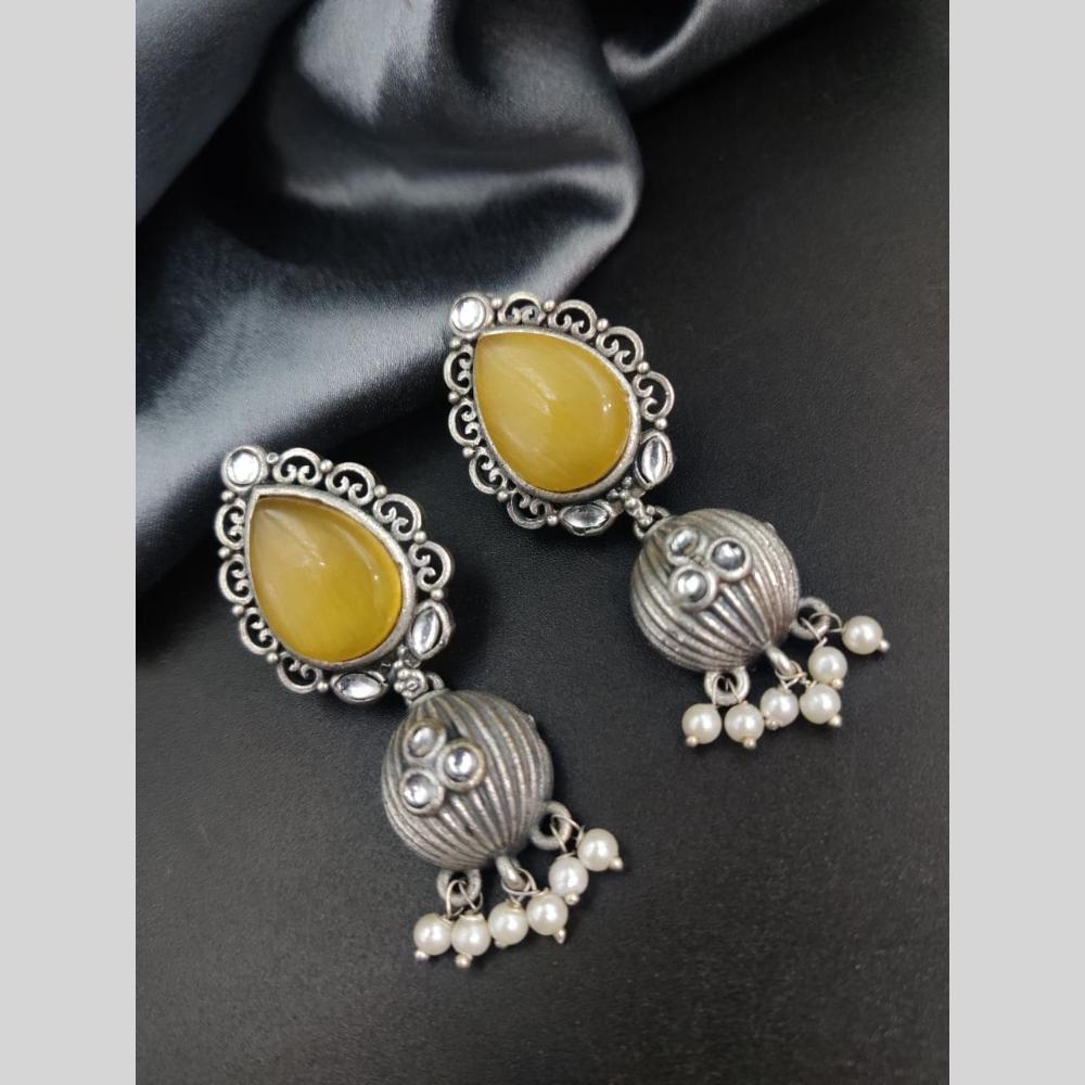 Maharani Jewels Rhodium Plated Pearl Jhumki Earrings