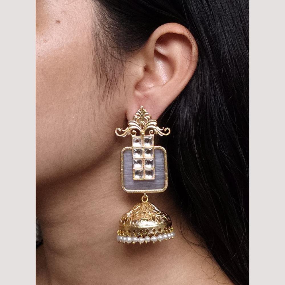 Maharani Jewels Classic Pota Stone Pearl Jhumki Earrings