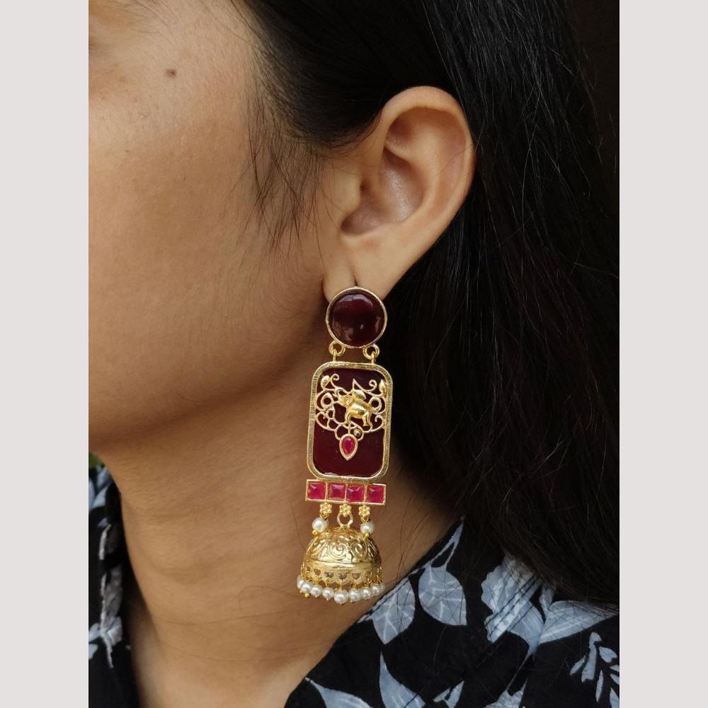 Maharani Jewels Classic Pota Stone Pearl Jhumki Earrings