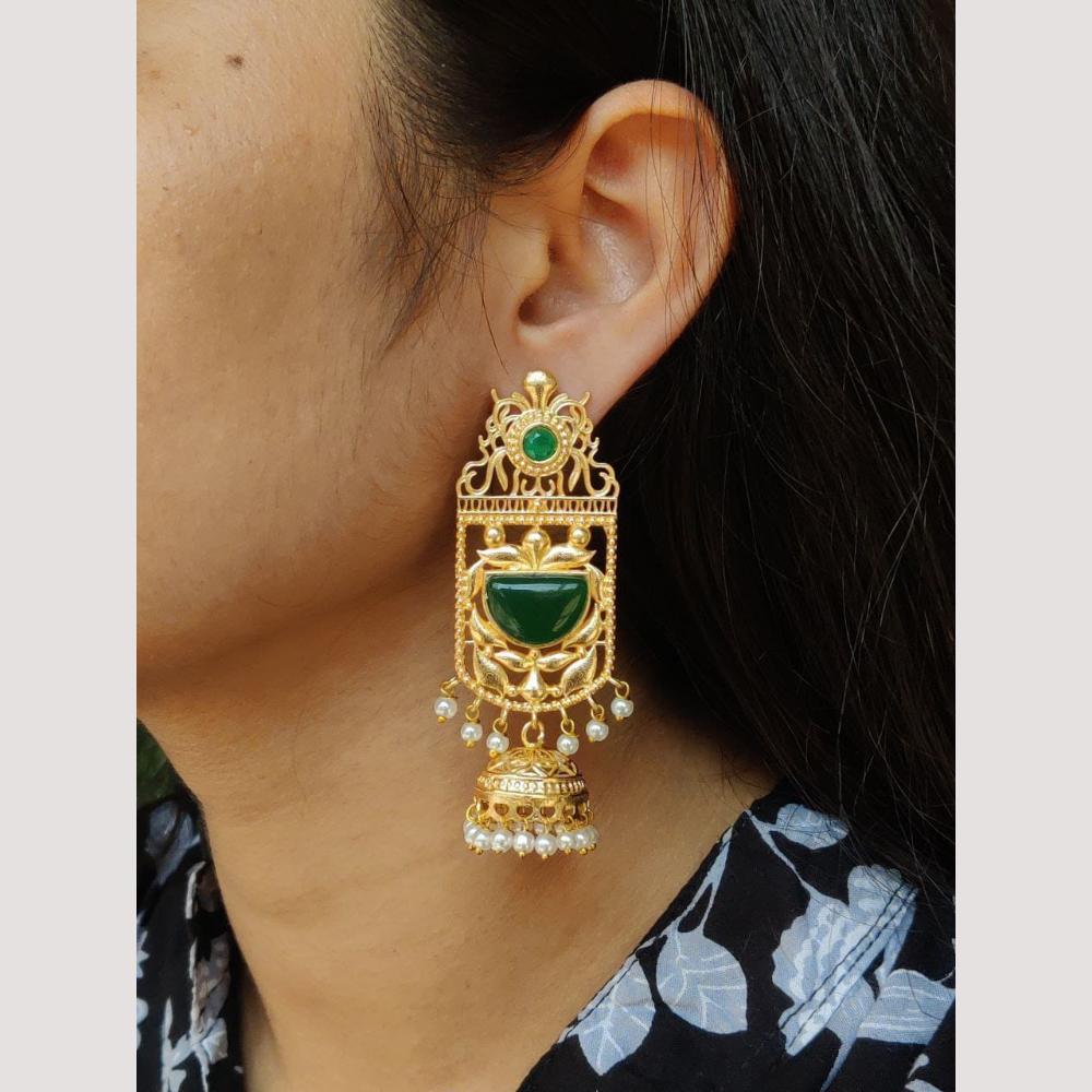 Maharani Jewels Classic Pota Stone Pearl Jhumki Earrings