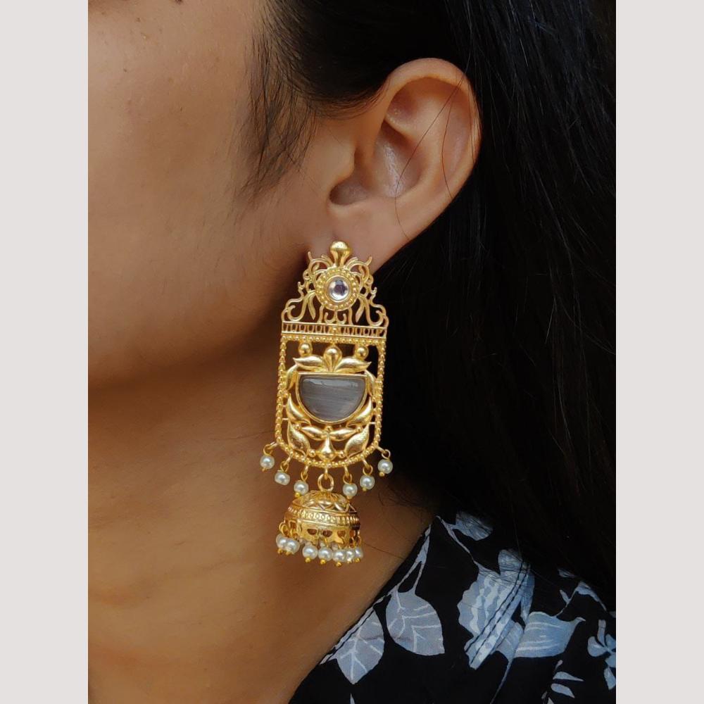 Maharani Jewels Classic Pota Stone Pearl Jhumki Earrings