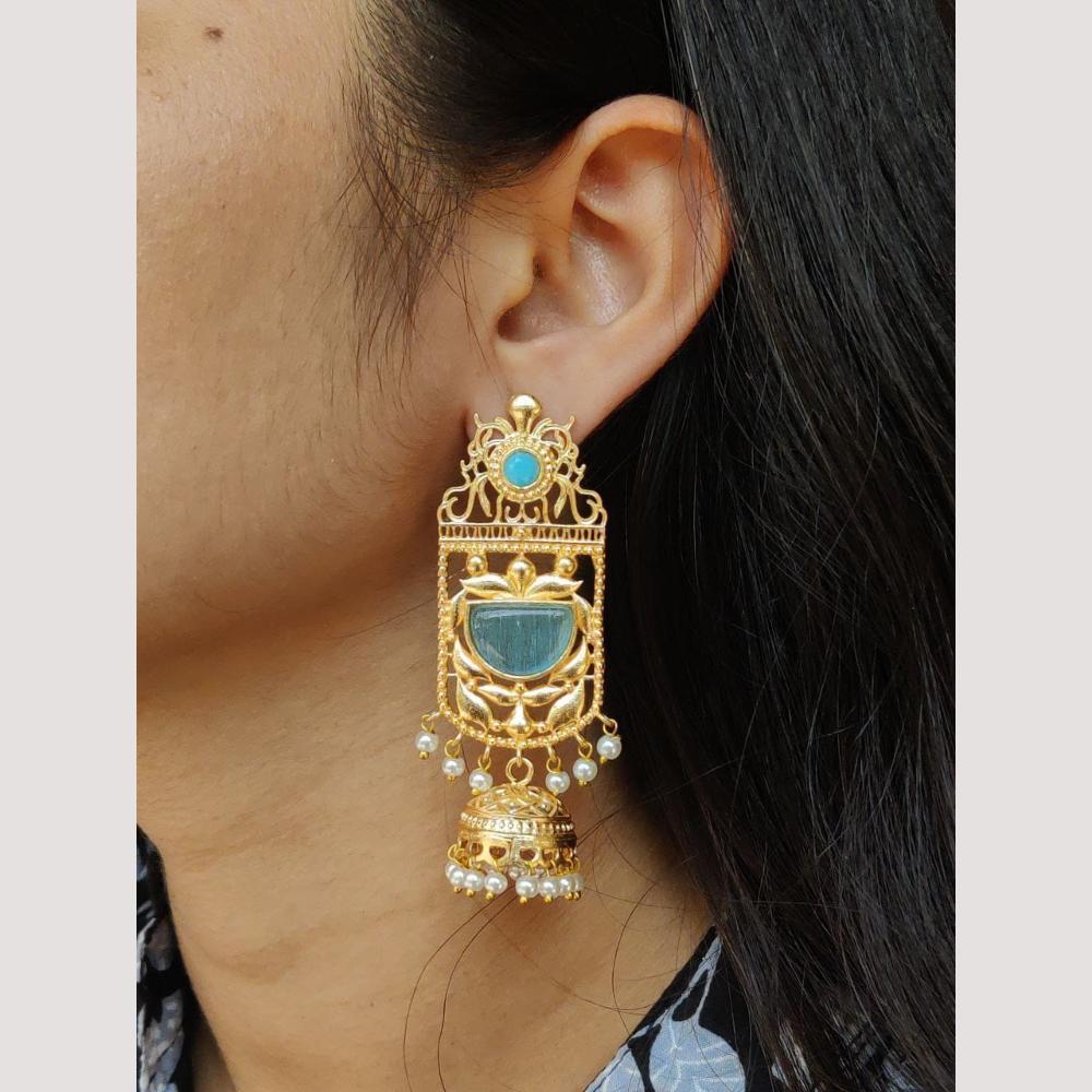 Maharani Jewels Classic Pota Stone Pearl Jhumki Earrings
