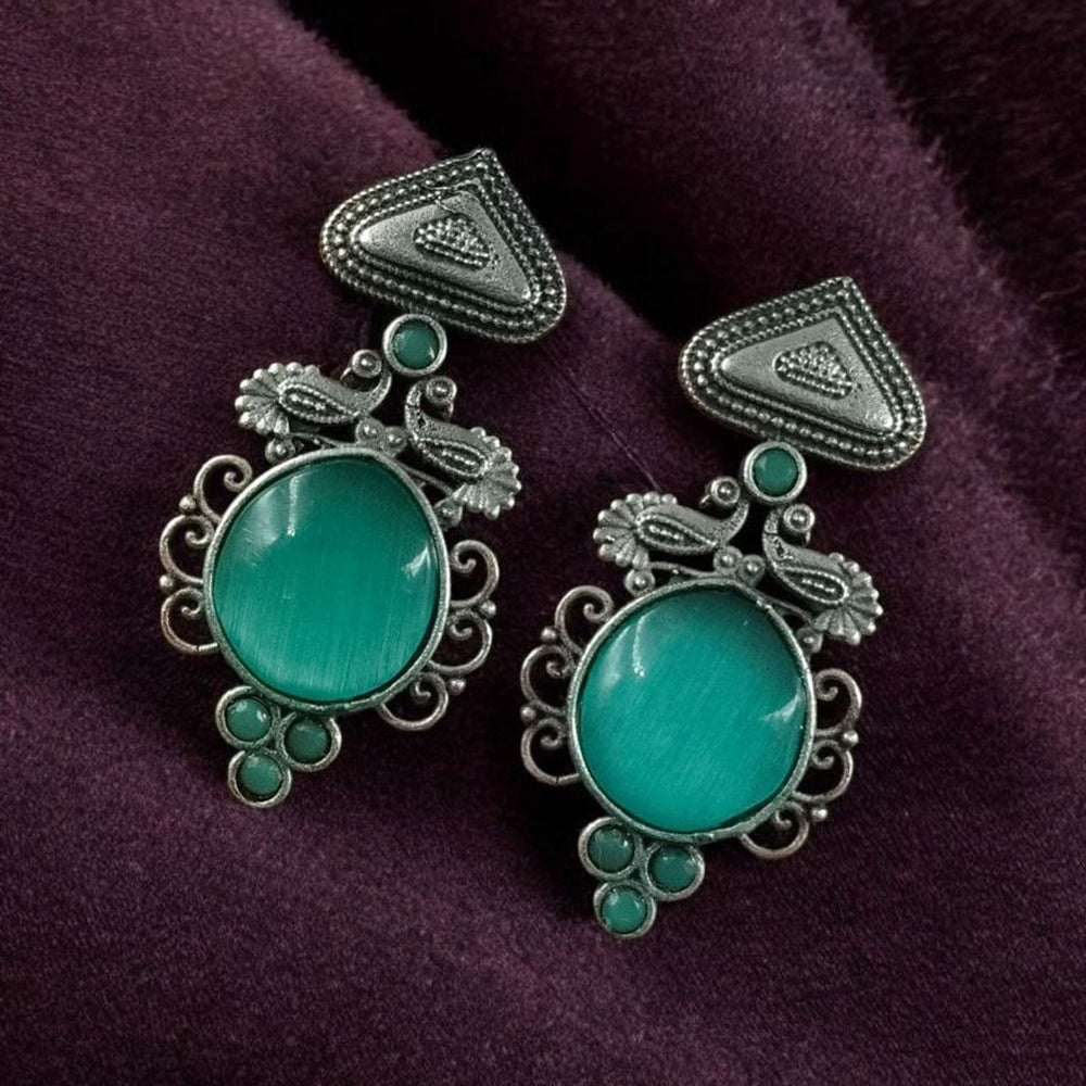 Maharani Rustic Charm Oxidised Plated Pota Stone Dangler Earrings