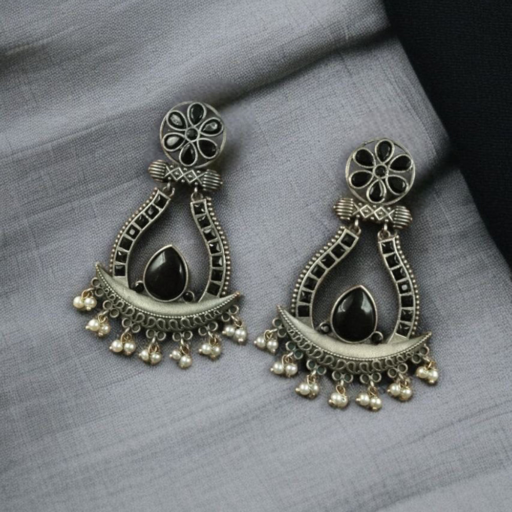 Maharani Jewels Navratri Glow Oxidised Plated Pota And Pearl Dangler Earrings