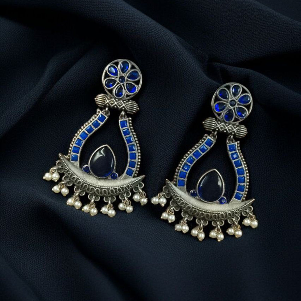 Maharani Jewels Navratri Glow Oxidised Plated Pota And Pearl Dangler Earrings