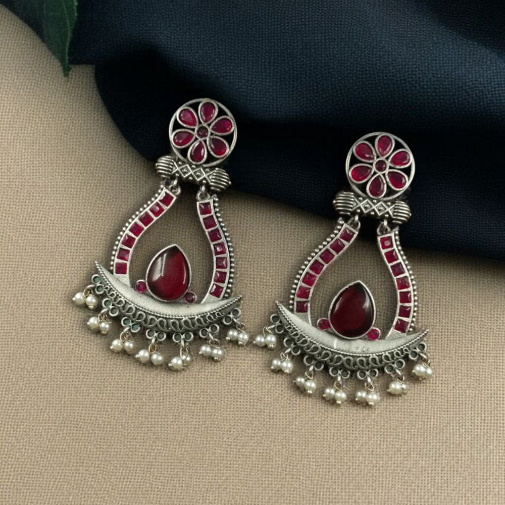 Maharani Jewels Navratri Glow Oxidised Plated Pota And Pearl Dangler Earrings