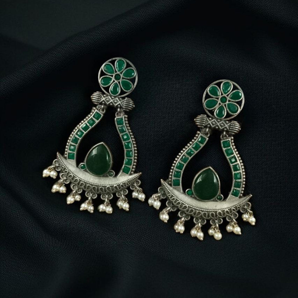 Maharani Jewels Navratri Glow Oxidised Plated Pota And Pearl Dangler Earrings