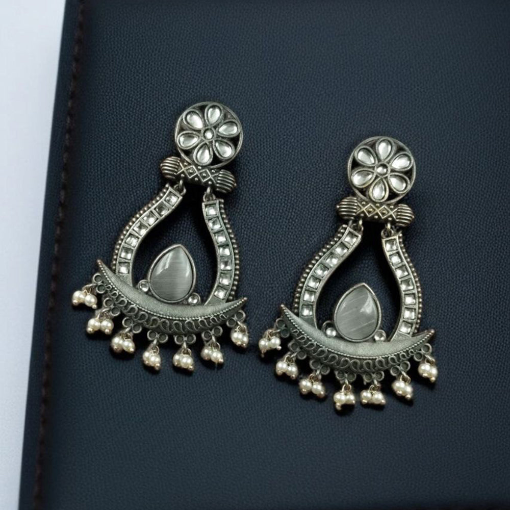 Maharani Jewels Navratri Glow Oxidised Plated Pota And Pearl Dangler Earrings