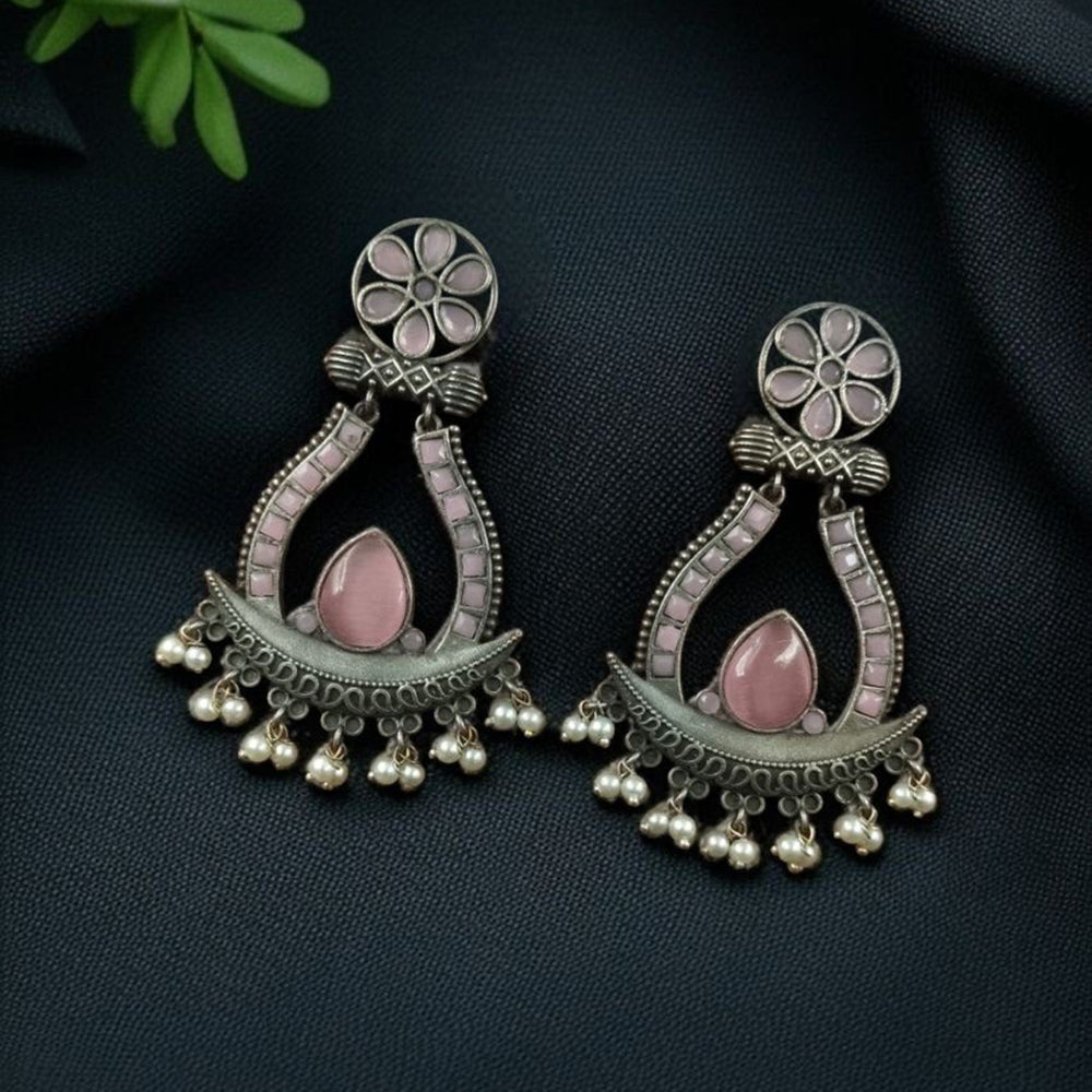 Maharani Jewels Navratri Glow Oxidised Plated Pota And Pearl Dangler Earrings