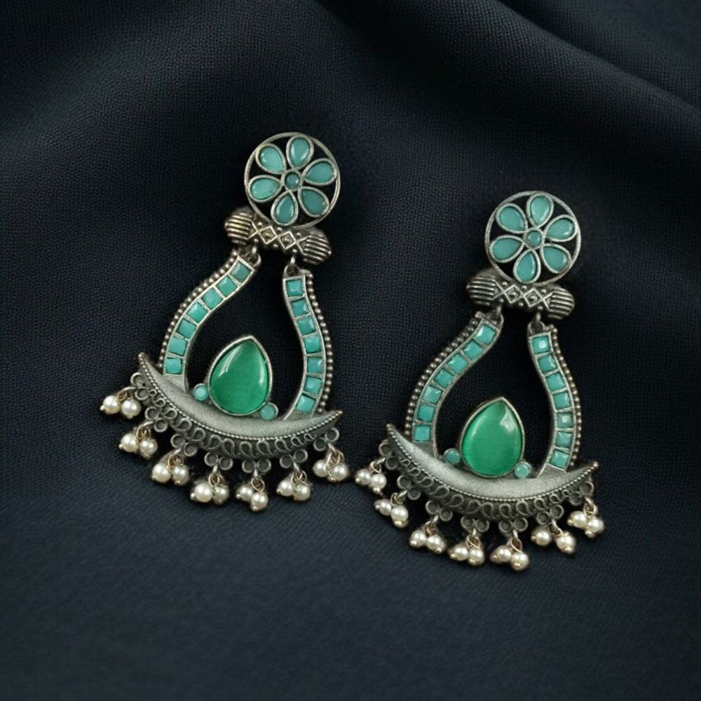 Maharani Jewels Navratri Glow Oxidised Plated Pota And Pearl Dangler Earrings