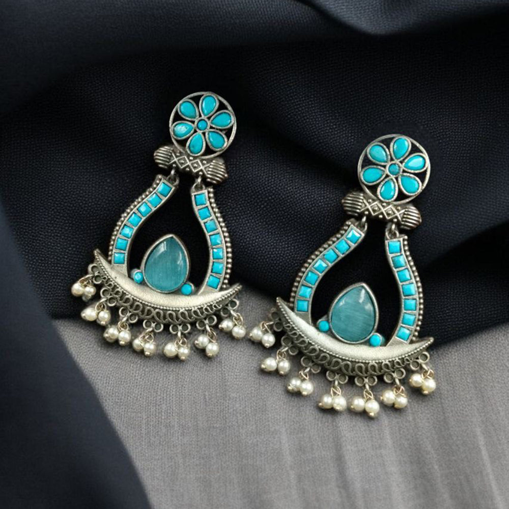 Maharani Jewels Navratri Glow Oxidised Plated Pota And Pearl Dangler Earrings