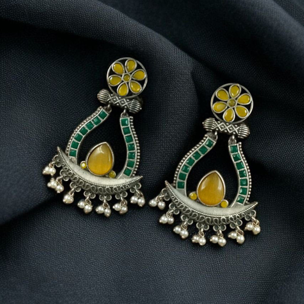 Maharani Jewels Navratri Glow Oxidised Plated Pota And Pearl Dangler Earrings