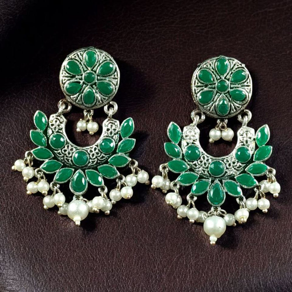 Maharani Jewels Stylish Oxidised Finish Pota Stone Dangler Earrings