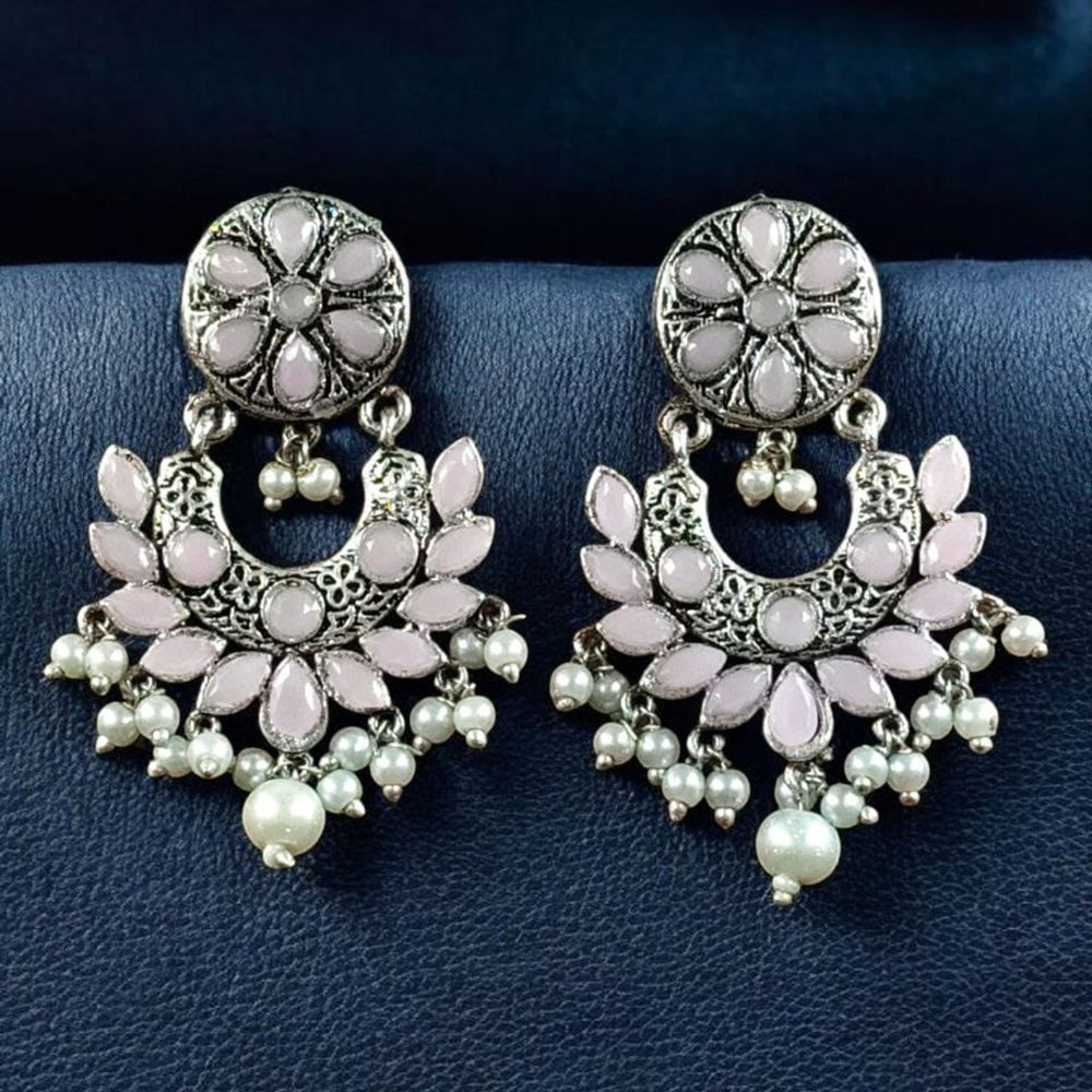 Maharani Jewels Stylish Oxidised Finish Pota Stone Dangler Earrings