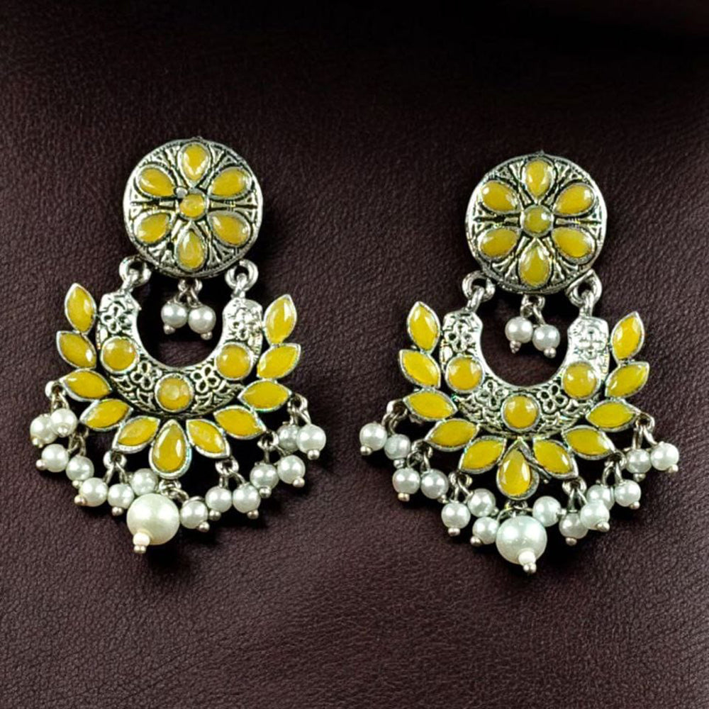 Maharani Jewels Stylish Oxidised Finish Pota Stone Dangler Earrings