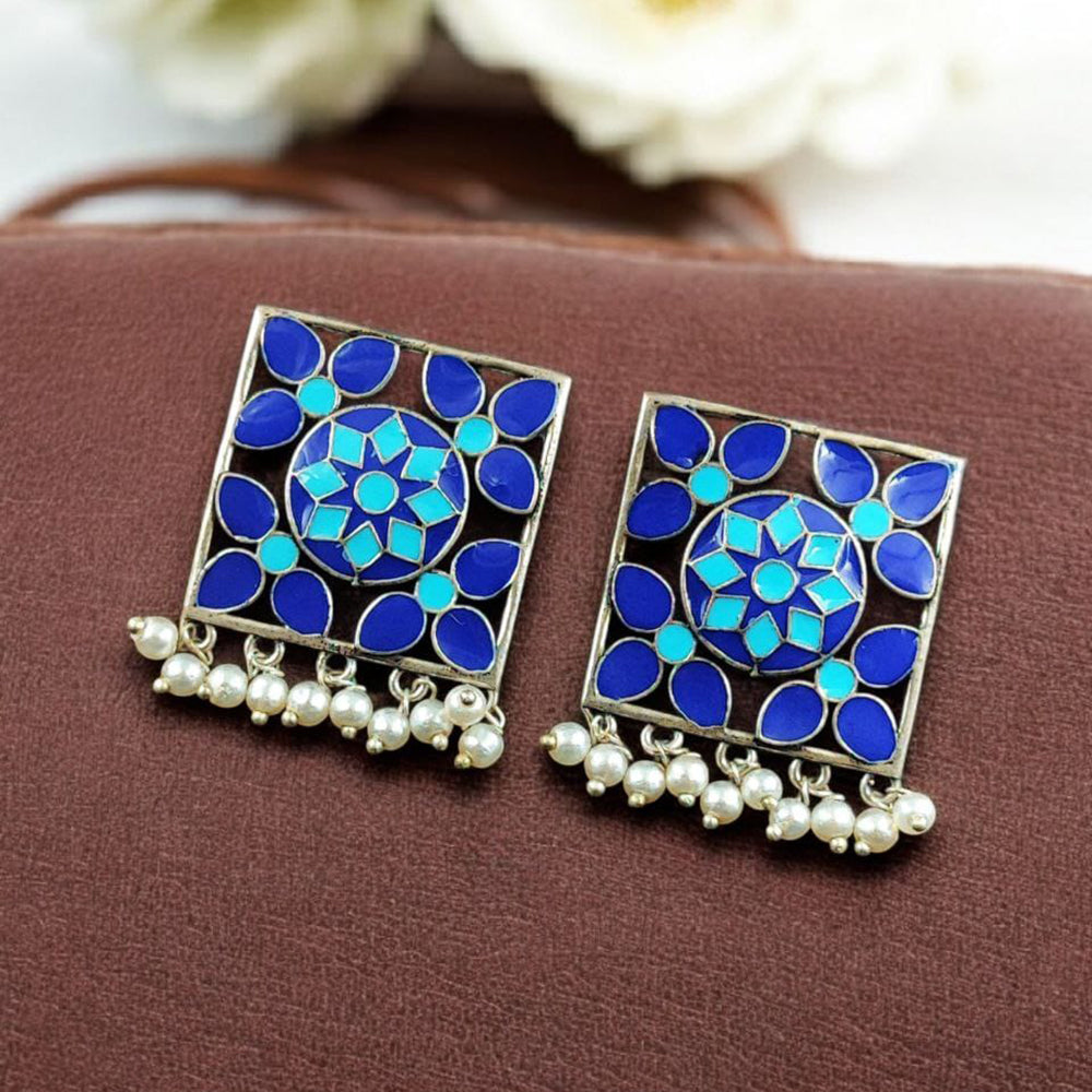 Maharani Jewels Classic Pearl And Meenakari Ethnic Dangler Earrings