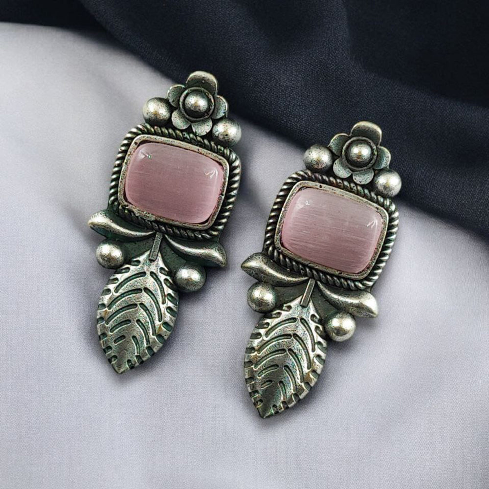 Maharani Jewels Rustic Charm Oxidised Plated Pota Stone Dangler Earrings