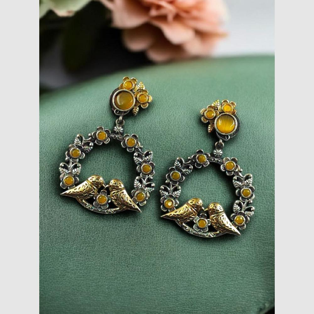 Maharani Jewels Dual Tone Bird Design Pota Stone Hanging Earrings