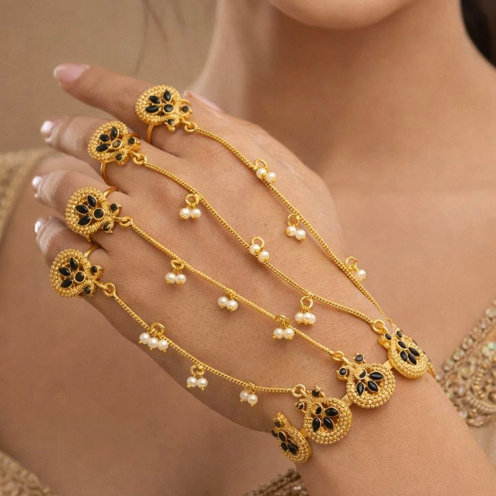 Maharani Jewels Pota Stone Hand Chain With Pearl Hand Harness Accents