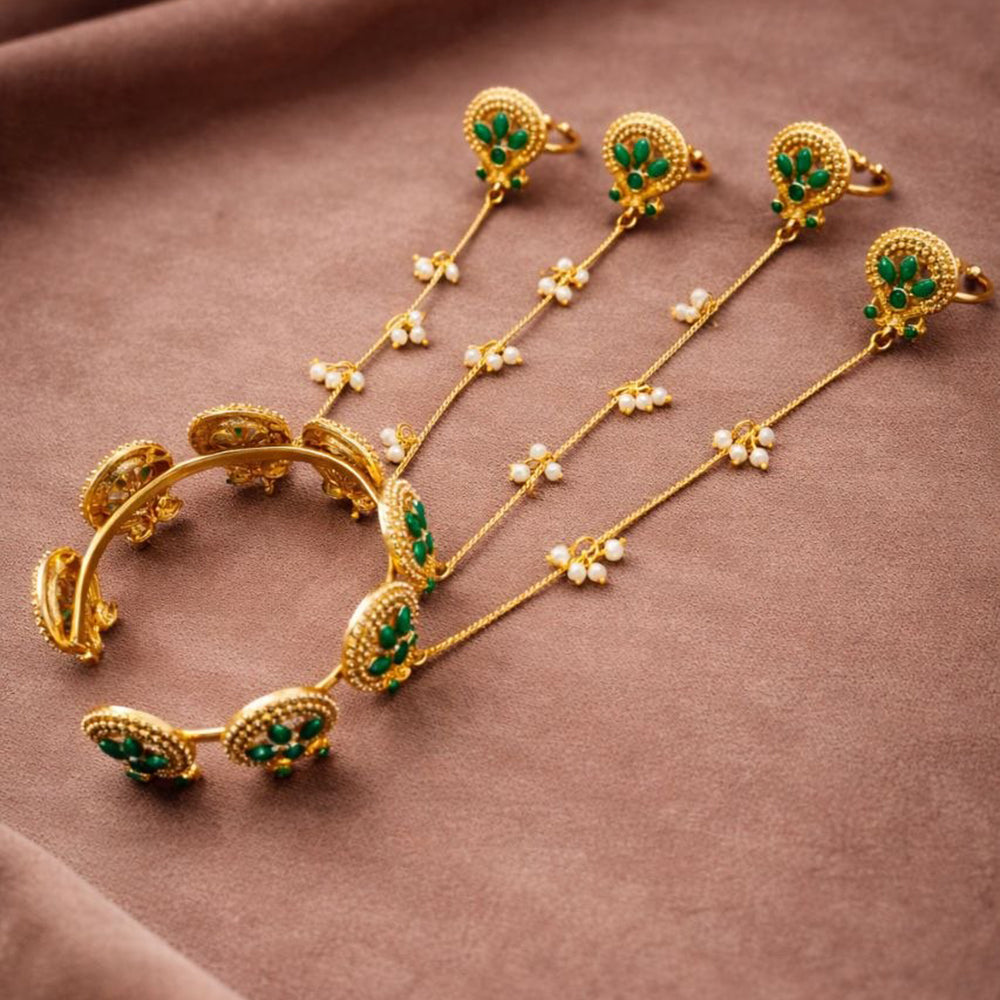 Maharani Jewels Pota Stone Hand Chain With Pearl Hand Harness Accents