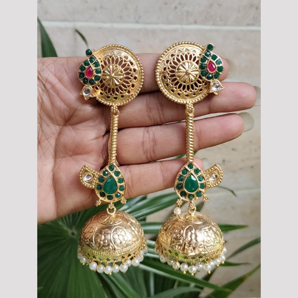 Maharani Jewels Designer Pota Stone Pearl Jhumki Earrings