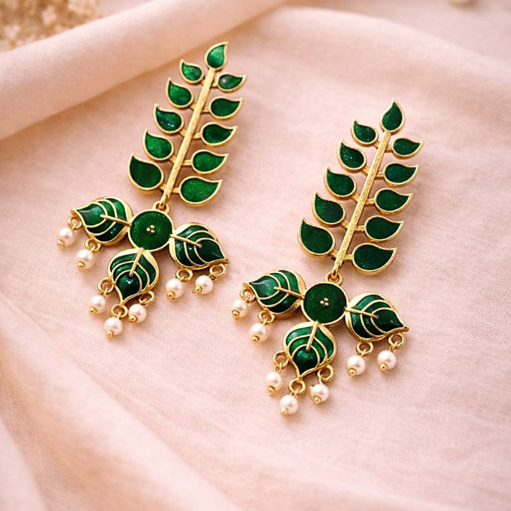 Maharani Jewels Elegance Pota Stone And Meenakari Pearl Dangler Earrings