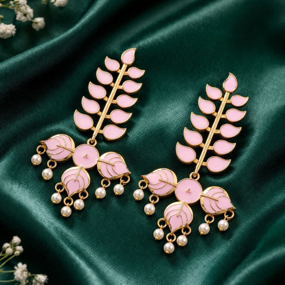 Maharani Jewels Elegance Pota Stone And Meenakari Pearl Dangler Earrings