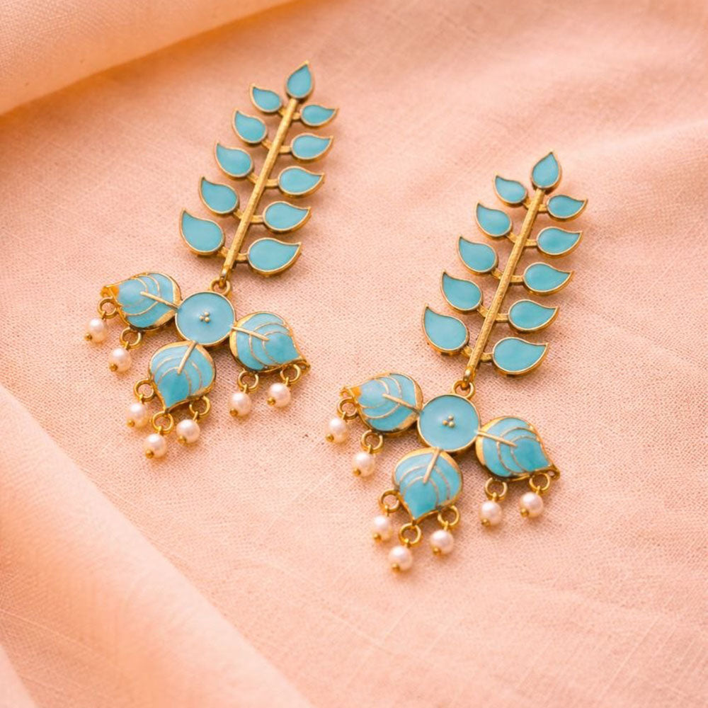 Maharani Jewels Elegance Pota Stone And Meenakari Pearl Dangler Earrings