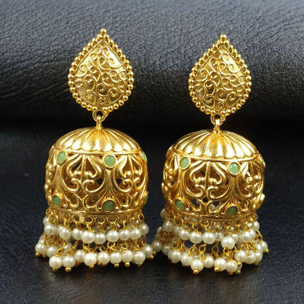 Maharani Jewels Grace Pota Stone And Pearl Jhumki Earrings