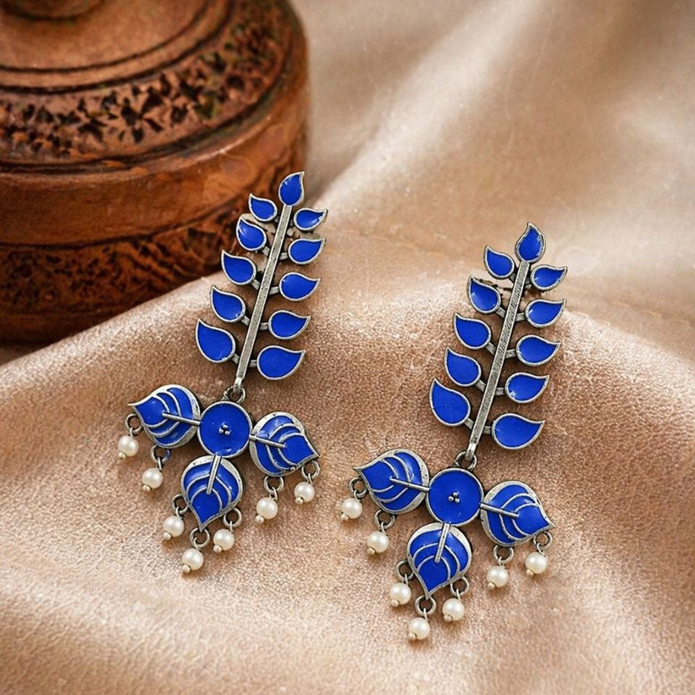Maharani Jewels Oxidised Meenakari Pearl Dangler Earrings for Women