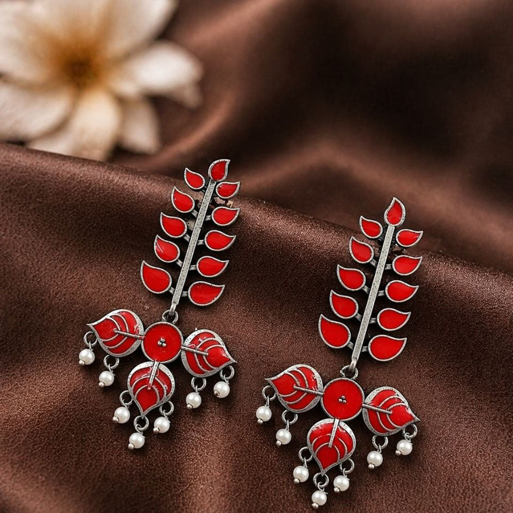 Maharani Jewels Oxidised Meenakari Pearl Dangler Earrings for Women