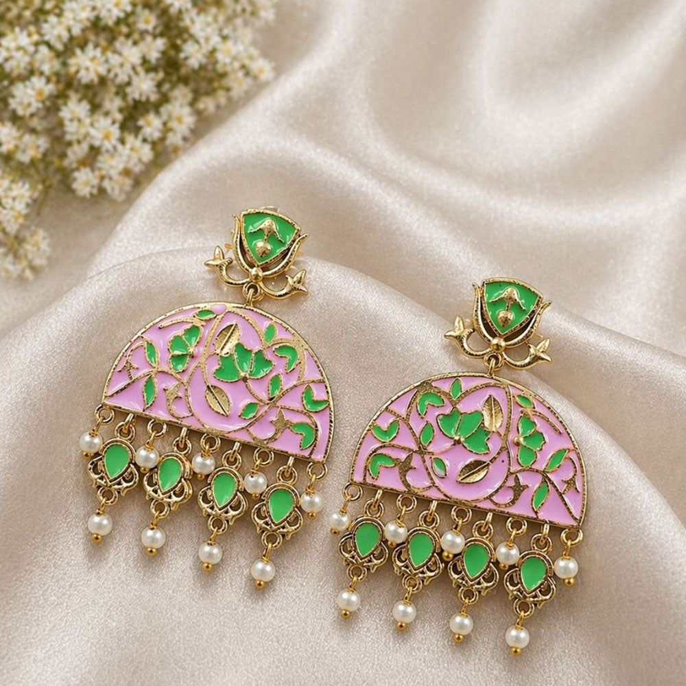 Maharani Jewels Oxidised Meenakari Pearl Dangler Earrings for Women