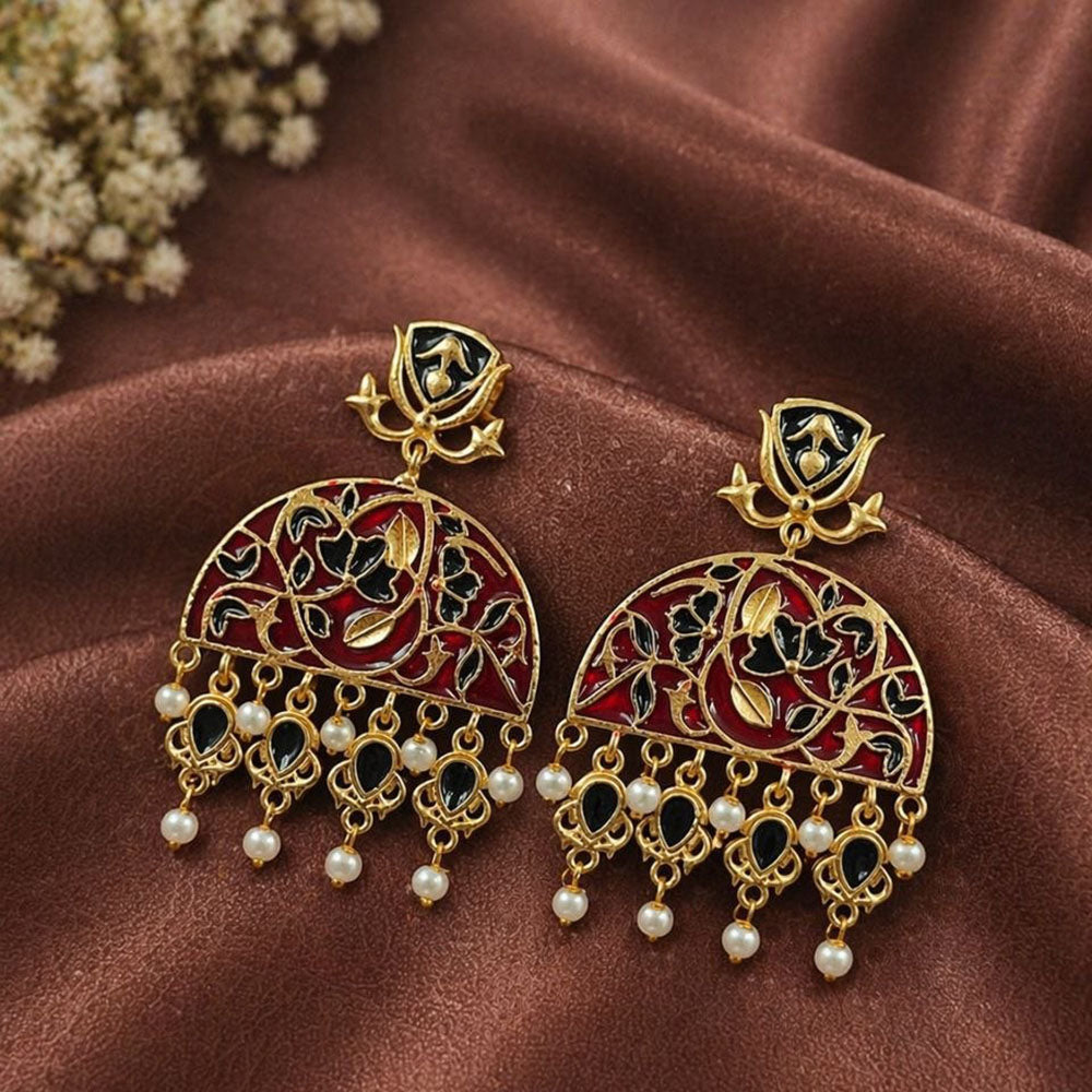 Maharani Jewels Oxidised Meenakari Pearl Dangler Earrings for Women