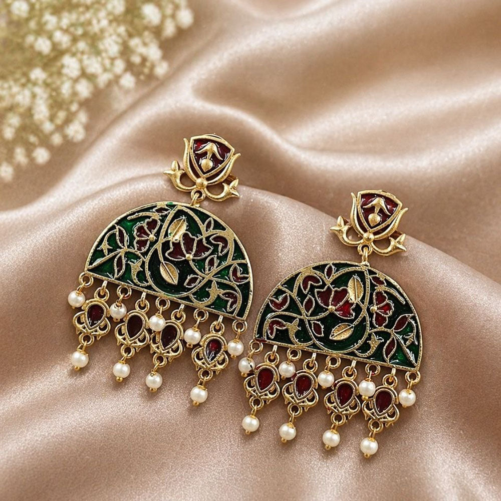 Maharani Jewels Oxidised Meenakari Pearl Dangler Earrings for Women