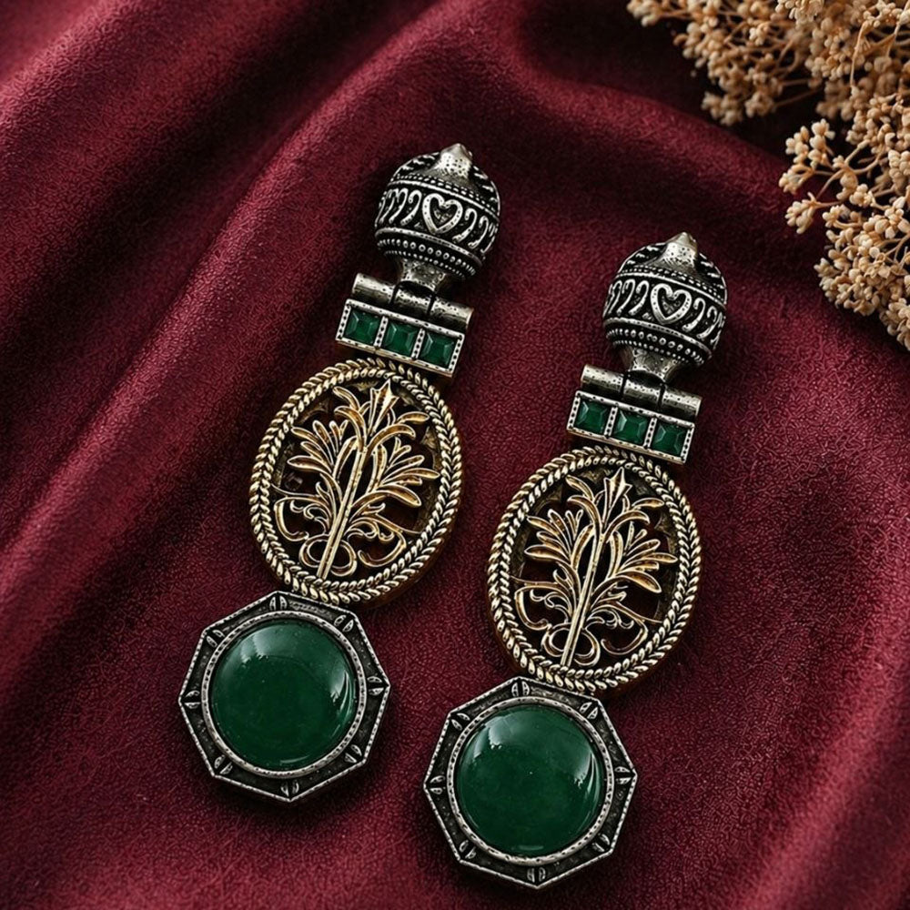 Maharani Jewels 2 Tone Plated Classic Pota Stone Dangler Earrings