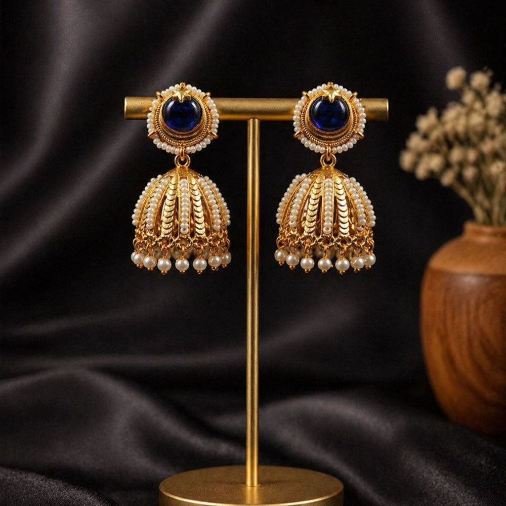 Maharani Jewels Timeless Pota Stone And Pearl Jhumki Earrings