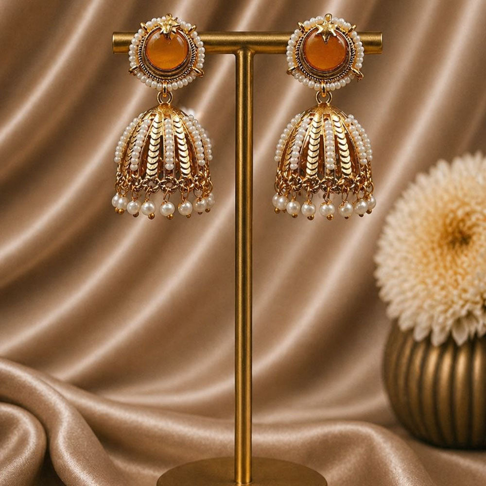 Maharani Jewels Timeless Pota Stone And Pearl Jhumki Earrings