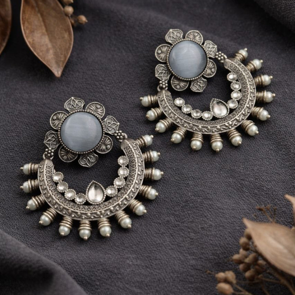 Maharani Jewels Oxidised Plated Elegant Pearl Hanging Earrings